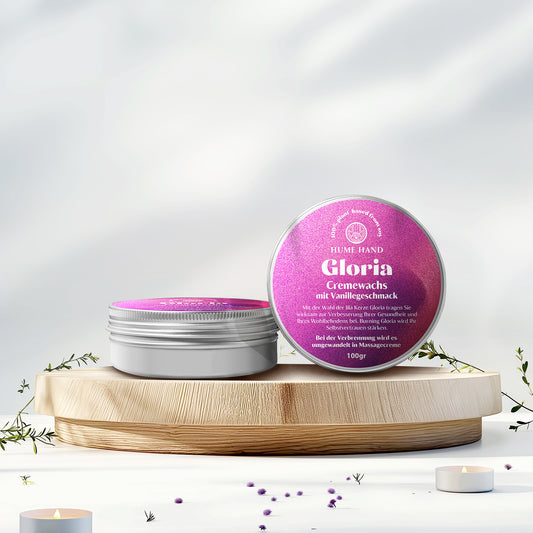 GLORIA A transformative wax-cream that melts into a scented massage lotion with Vanilla Scent 100gr