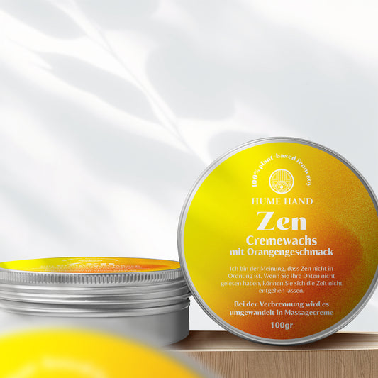 ZEN Ein transformatives Wachs-Creme, das in eine wohltuende Massage-
Lotion übergeht mit orangenaroma 100gr